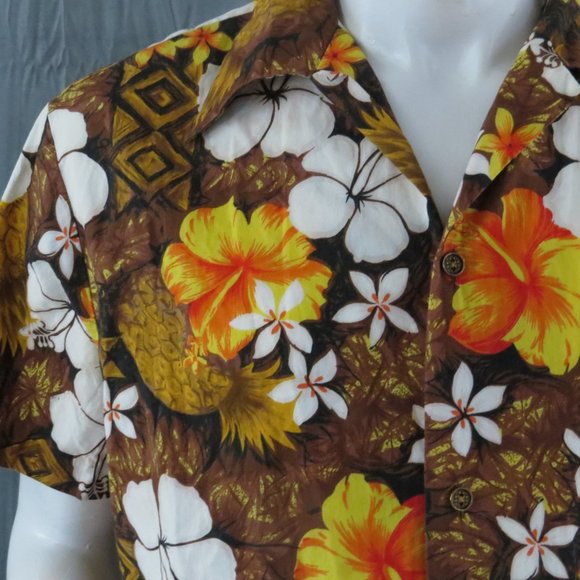 Vintage Hawaiian Shirt - Flowers on Brown by Royal Hawaiian - Men's Large - Picture 3 of 10